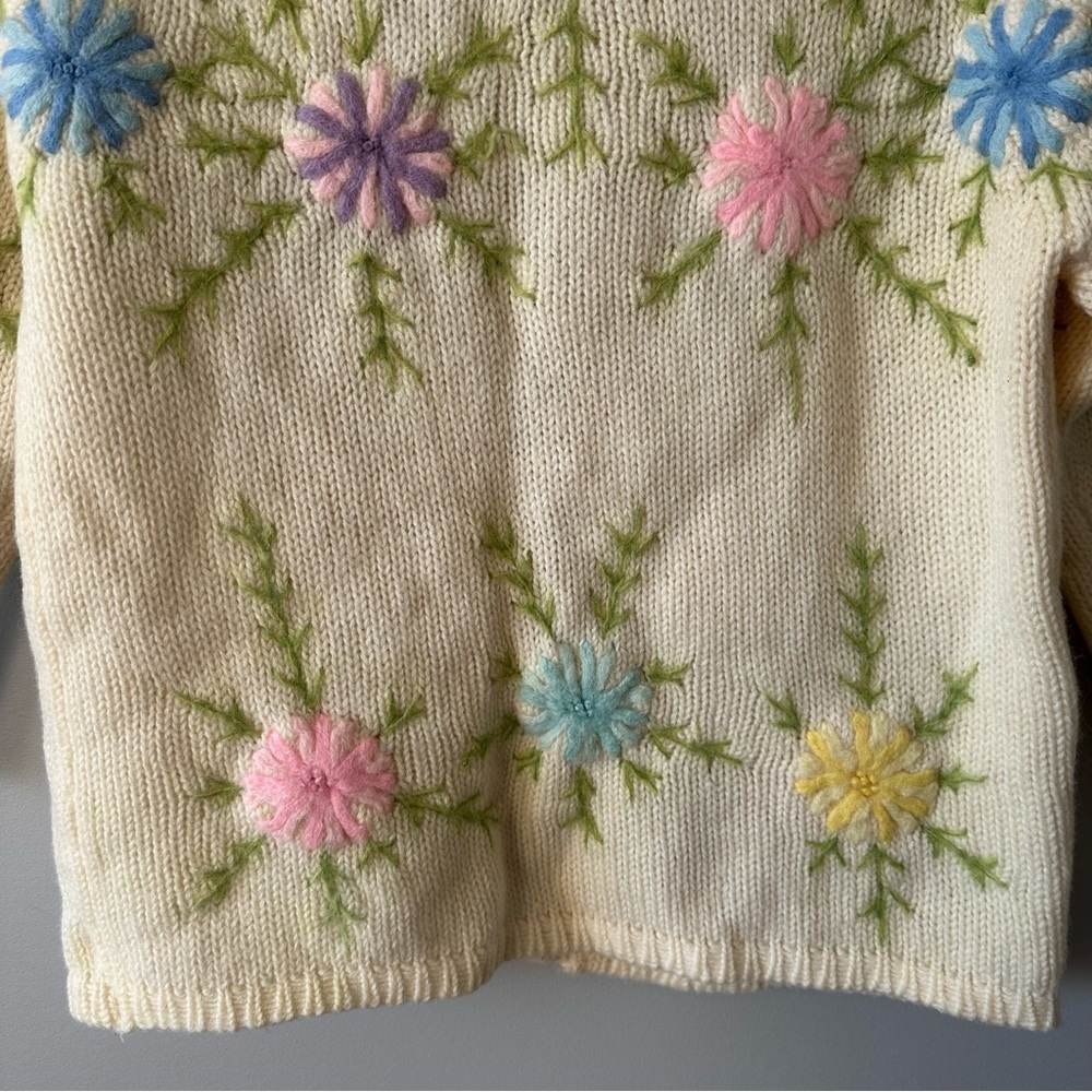 Vintage Hand-Loomed Wool Floral Cardigan – Made in Hong Kong Small 50s 60s - Picture 8 of 16
